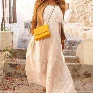 ANINE BING Striped Tie Shoulder Maxi Boho Bohemian Dress XS Beige Cream